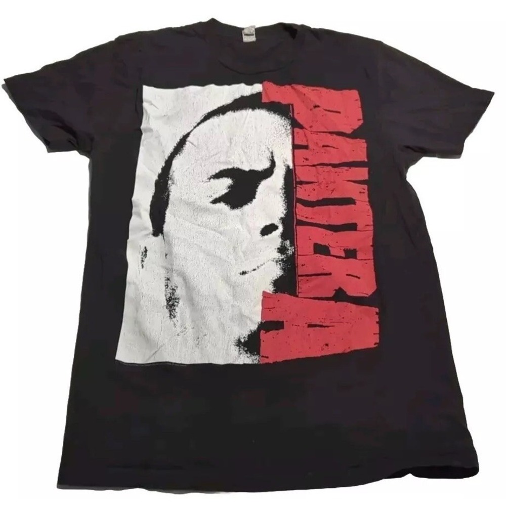 PANTERA Band T-Shirt Big Face Black Red & White Medium (Small Hole)